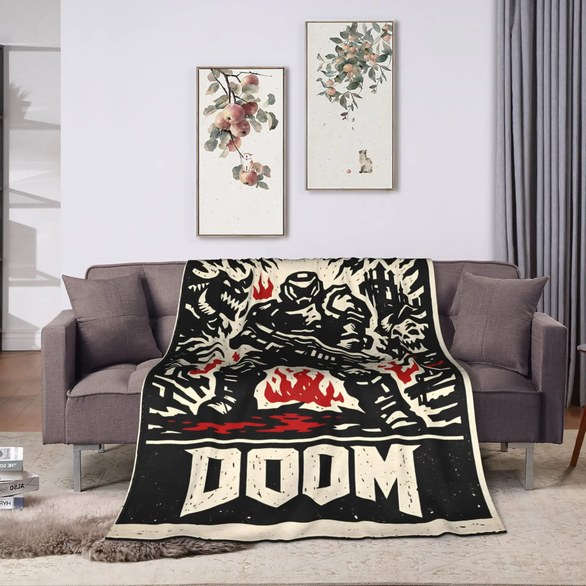 Doom Slayer Gaming Flannel Blanket  Super Warm Bedding Throws for Outdoor Travel Office Novelty Bedspread Sofa Bed Cover
