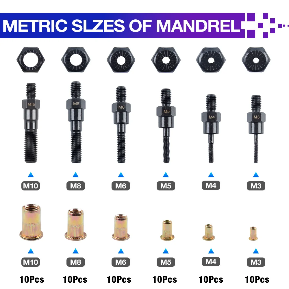 M3~M10 Electric Rivet Nut Gun Converter, Home DIY Nut Riveting Tools,M3 M4 M5 M6 M8 M10 Riveting Tools,Cordless Riveting Machine