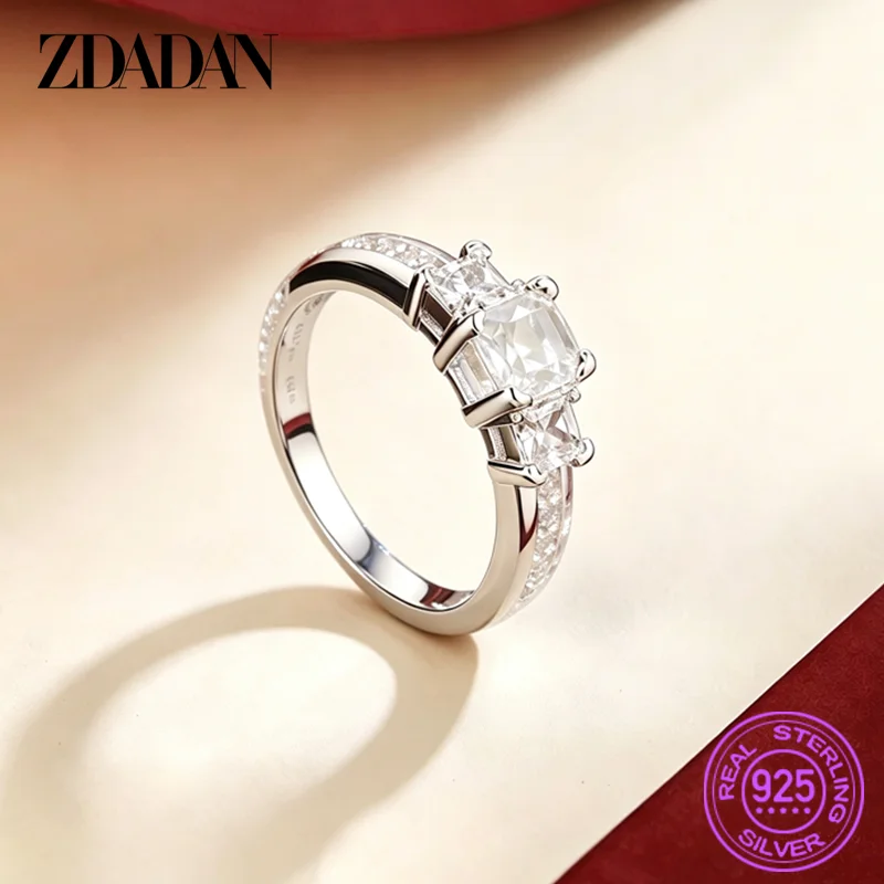 Zdadan 925 Silber quadratische rosa Zirkon ringe für Frauen Mädchen Modeschmuck – Detail 3