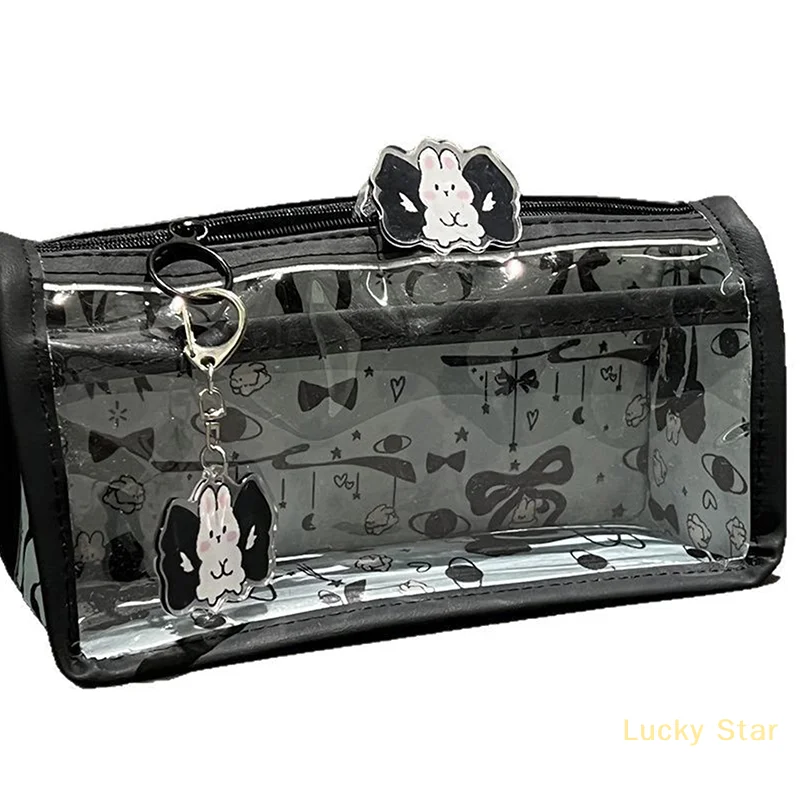 [CCF2]Cartoon Translucent Pencil Case Multi-layer Vertical Large-capacity Stationery Storage Bag School Supply Cosmetic Bag