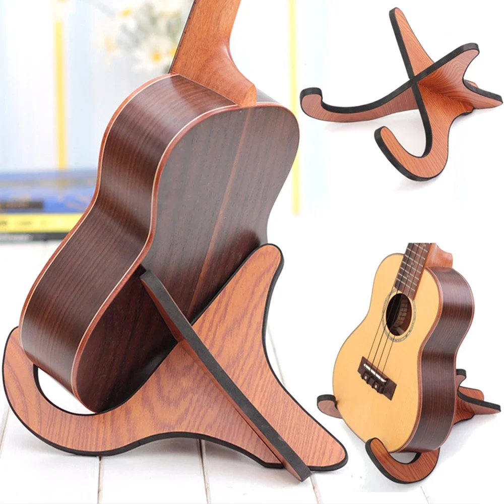 1set Portable Wood Guitar Stand Wooden X-Frame Style Ukelele Stand Holder Folding Portable Musical Instrument Holder