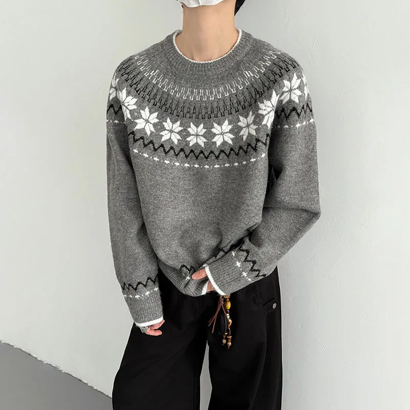 Autumn Winter Men's Vintage Icelandic Knit Sweater Heavyweight Fair Isle Color Block Pattern Knitwear Male New Christmas Sweater