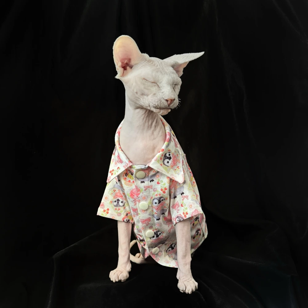 Cat Cloting Pink Owl Shirt for Sphynx Cat Summer Miękka bawełniana bluzka dla kociąt Małe psy Wiosna Ponad rozmiar Płaszcz dla Devon Rex