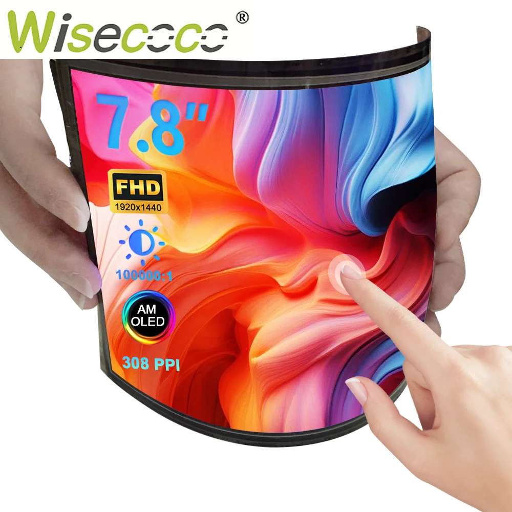 WIsecoco 7.8 inch Flexible AMOLED Touch Display 19201440 4:3 Ultra-Thin Bendable Screen for DIY Projects