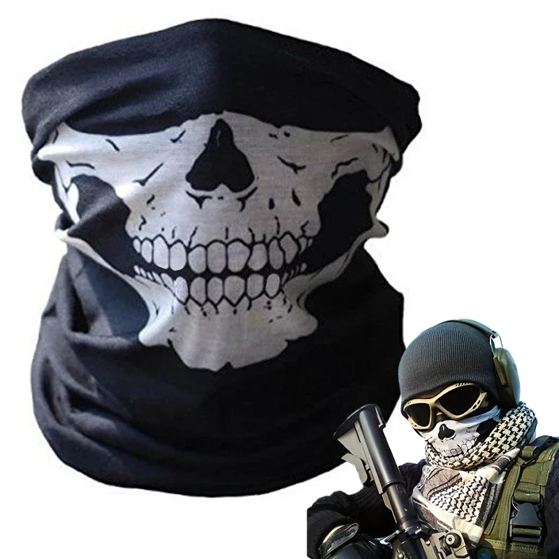 Skull Print Bandana Helmet Camping Neck Face Cosplay Mask Paintball Sport Headband Hiking Masque Halloween Dress Up Accessories