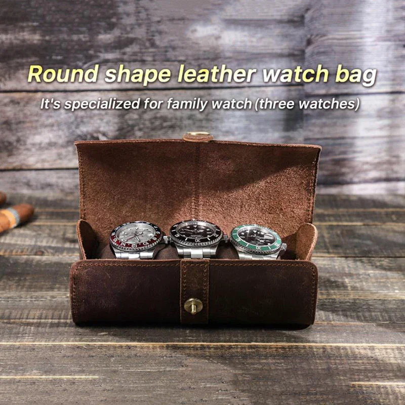 

Винтажный чехол для часов из натуральной кожи с 3 слотами, дорожный чехол, портативный чехол для часов, органайзер для хранения часов, коробка для мужчин, подарок