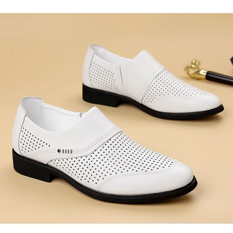 Spring Summer Shoes Men Brogues Black White Dress Office Business Shoes Brand Male Footwear Soft Breathable D1019