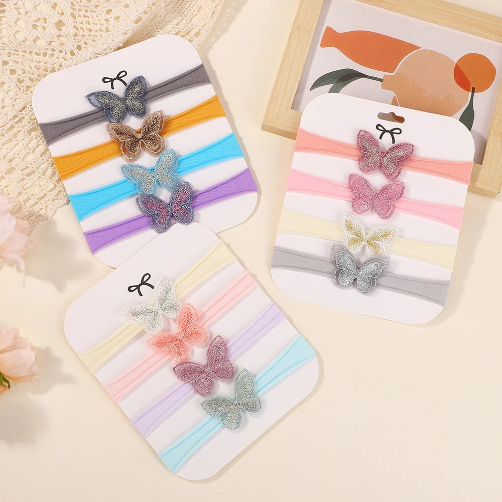 4 قطعة/المجموعة الملونة الدانتيل فراشة الشعر التعادل للطفل الفتيات لطيف النايلون مطاطا لينة العصابات الشعر إكسسوارات الشعر Phtotgraph ديكور #2