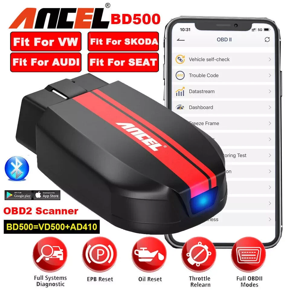 

ANCEL BD500 для Audi CAR OBD2 сканер все системы считыватель кодов масло EPB ABS тормозной сброс диагностический инструмент Bluetooth 5,0 для VW Audi