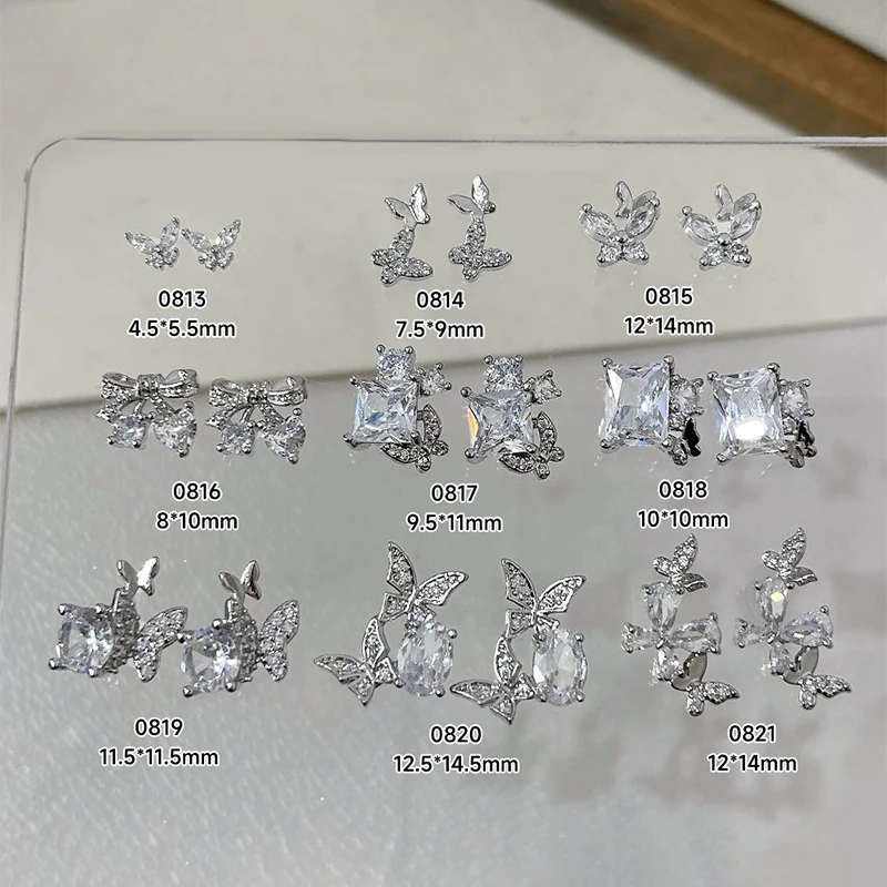 1 Uds. Joyería de circonio de mariposa plateada decoración de uñas mariposa súper brillante diamante accesorios 3D manicura