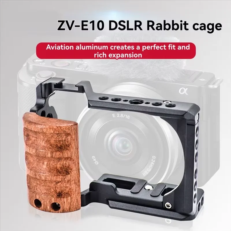 

Защитная рамка из алюминиевого сплава с деревянной ручкой для камеры Sony ZV-E10, с отверстиями 1/4 дюйма, креплением Arca-Swiss и креплением Cold Shoe