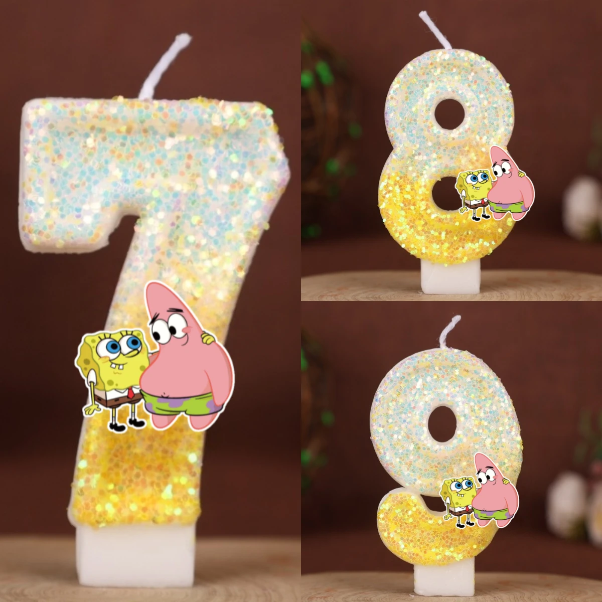 Digitale Kerzen SpongeBob Topper Geburtstag Jahrestag Beliebte Cartoon 0-9 Nummer Geburtstag Jahrestag Kuchen Party Dekor Kinder Geschenk