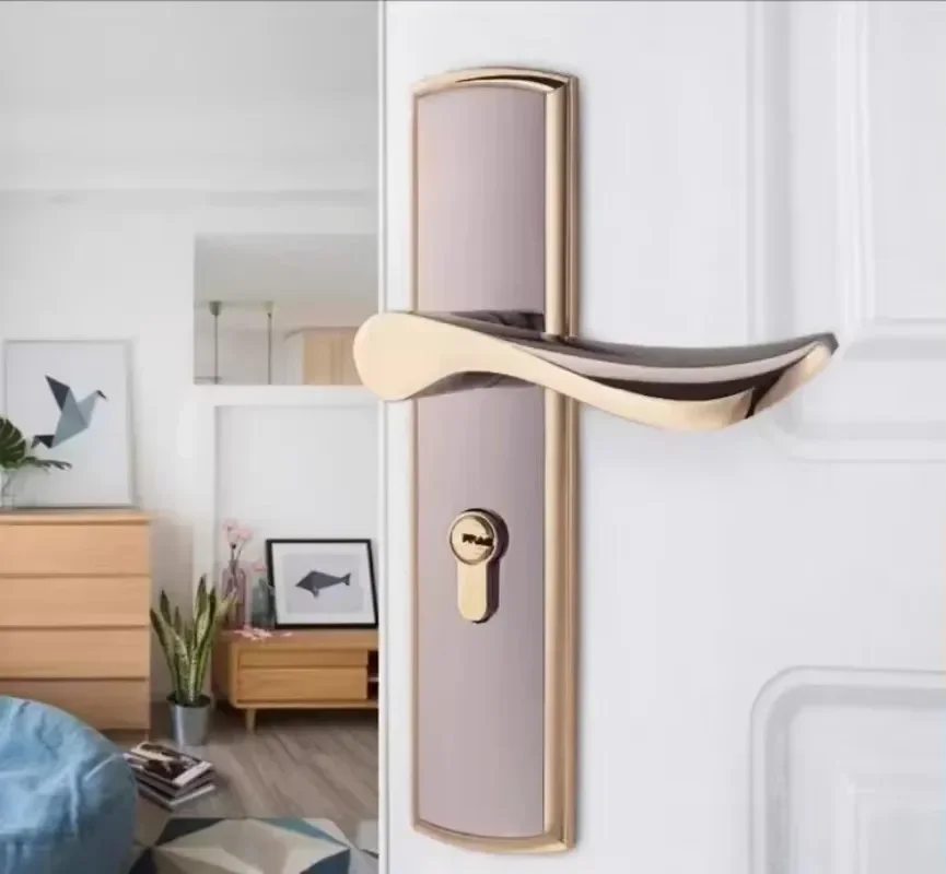 قفل باب داخلي لغرفة النوم على الطراز الأوروبي سهل التركيب، مجموعة قفل مقبض الباب باللون الذهبي العتيق، قفل بوابة مضاد للسرقة عالمي #6