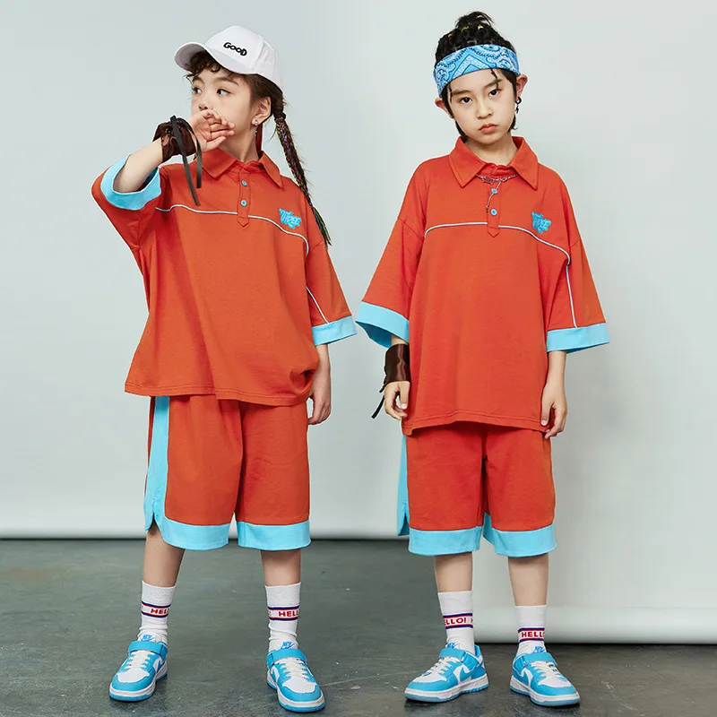 Summer Boys Girls Sets Kids Streetwear Hip Hop Short Sleeve T-shirts Shorts Tracksuits Teen Children Dance Performance Clothing