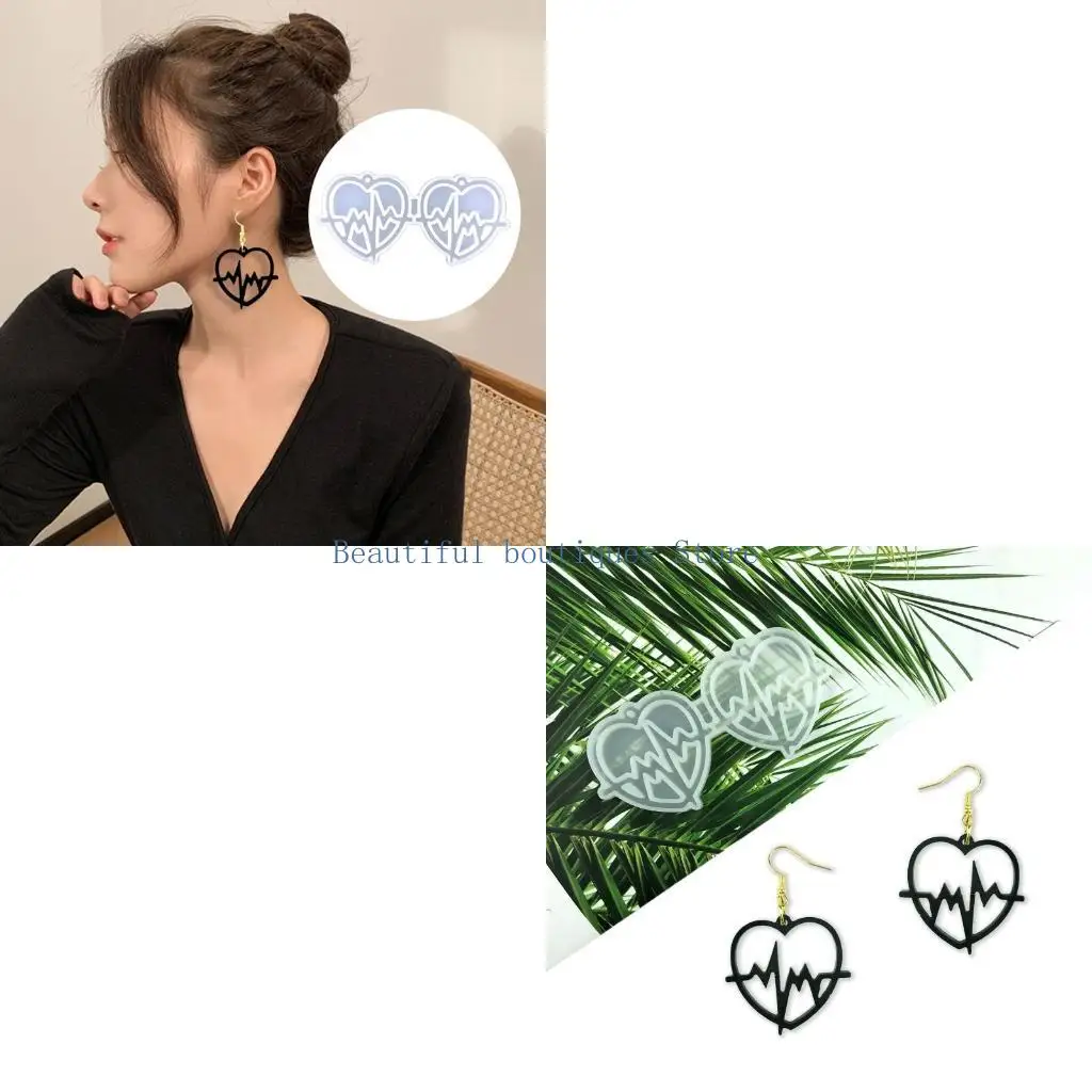 U4LF Heart Earring Charms Epoxy Resin Silicone Mold Luggage Bag Tag Casting Molds with Hole for DIY Crafts Making