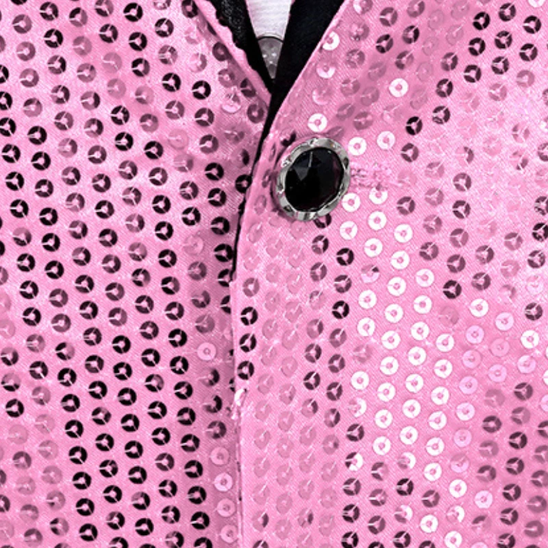 Pink Sequin One Button Dress Blazers Brand New Nightclub Prom Men Suit Jacket Wedding Stage Singer Costume (Bowtie Include)