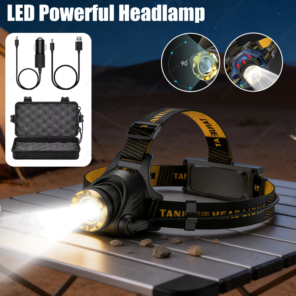 

Сверхъяркий светодиодный налобный фонарь с USB-зарядкой, портативный, регулируемый угол наклона, 3 режима, для кемпинга, походов, рыбалки