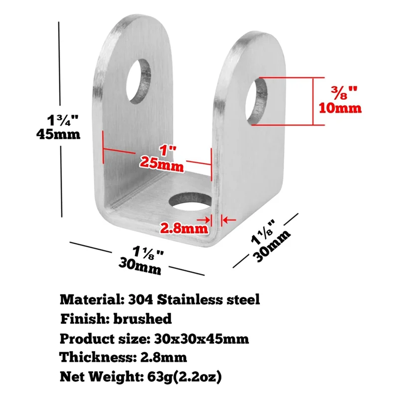 【Popular】10 Pcs U Bracket For 1 Inch Panel,Bracket Stamped 304 Stainless Steel,1/3 Inch Thick