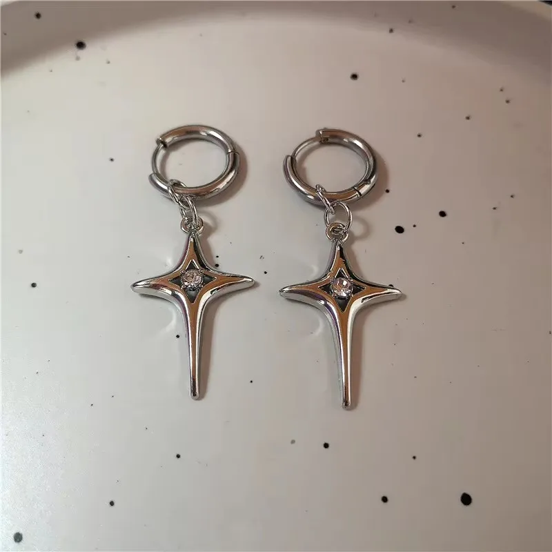 Stainless Steel Spiral Vortex Star Hollow Thorns Love Heart Pendant Hoop Earrings For Women Men Fashion Cool Punk Rock Jewelry