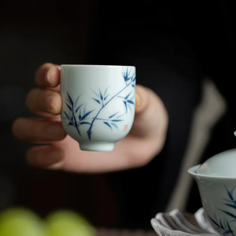 Hand-painted Bamboo Tea Cup Home Use Pure Handmade Ceramic Thin Body Kung Fu Teacup Чайная чашка