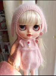 2PCS kawaii style clothes blythe doll outfit Sweater Rabbit Set Hat+jumpsuit 1/6 30cm(Fit for Pullip,Ob22/24/26, Licca)