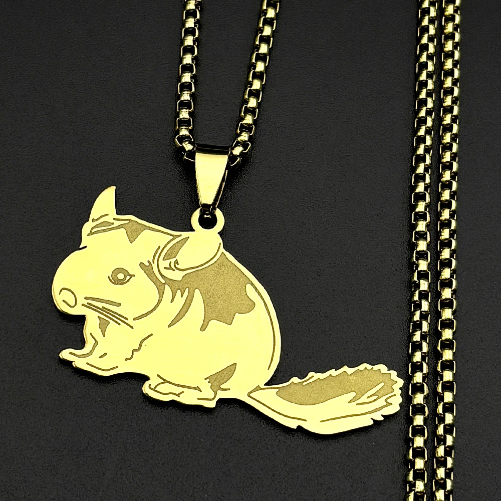 Lovely Chinchilla Chinnie Pendant Necklace For Women Men Stainless Steel Gold Color Soft Fluffy Pet Fur Ball Chain Jewelry Gifts