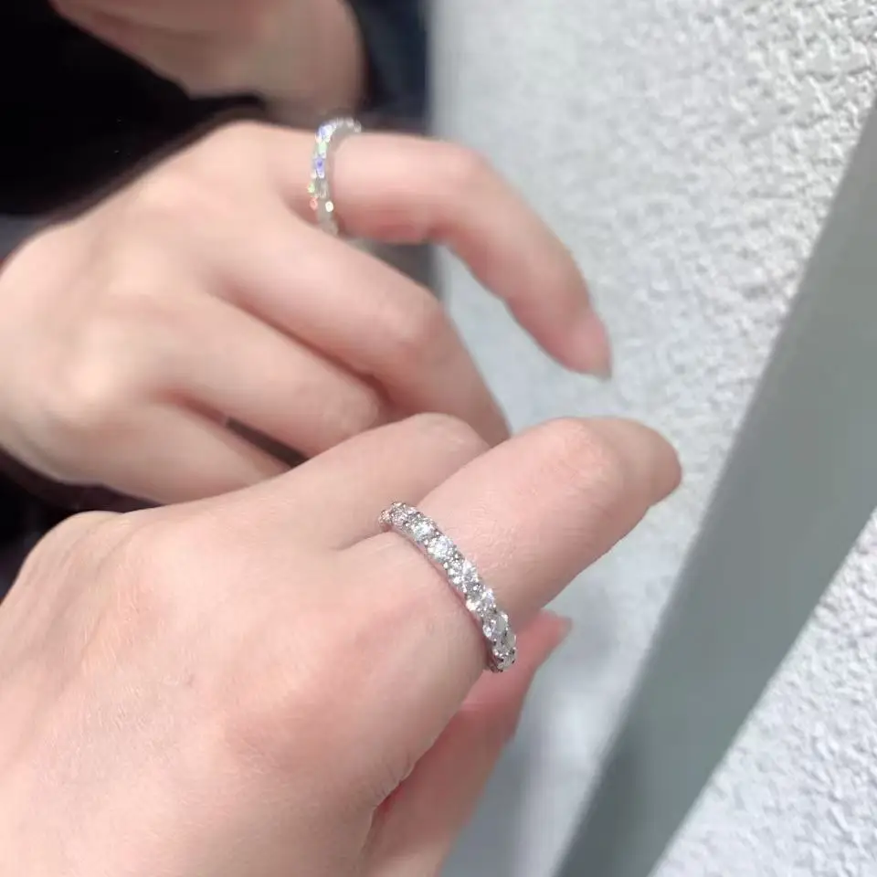 

Стерлингового серебра 925 пробы с муассанитом 3 мм, вечная повязка, простой стиль, модное кольцо для повседневного использования, изысканные женские украшения MIYI