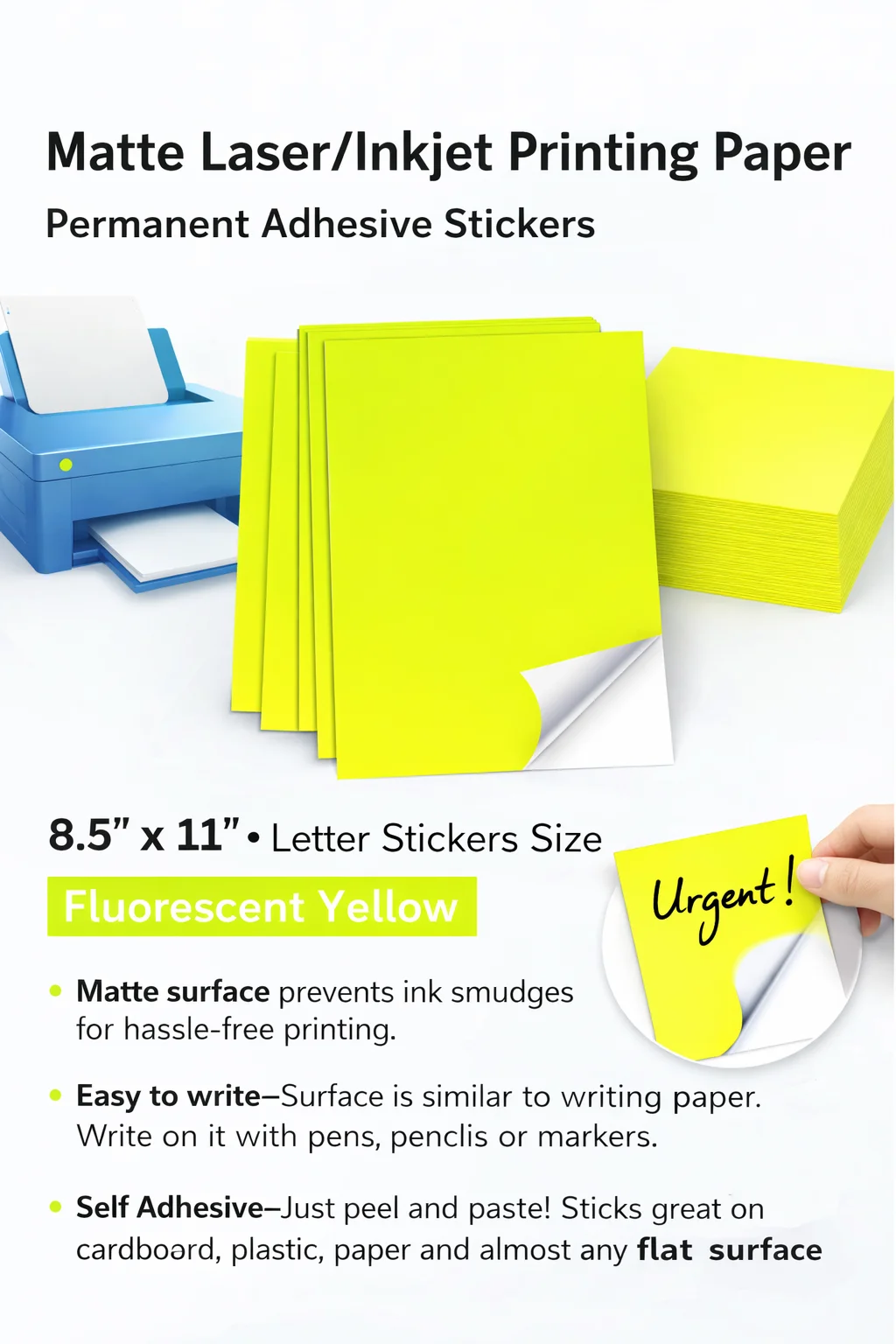 A4 Fluorescent Self-Adhesive Stickers, Self-Adhesive Poster Stickers for Printing Posting in Office, Home and DIY Decoration