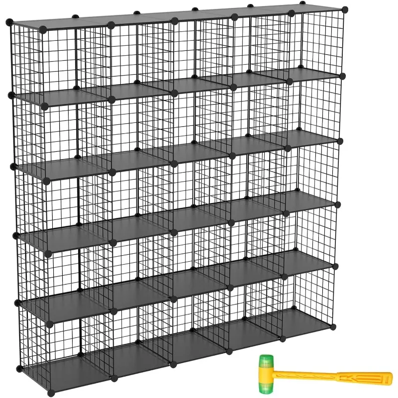 Wire Cube Storage Organizer, 25-Cube Metal Storage Shelves Bookshelf, Stackable Modular Closet Organizer