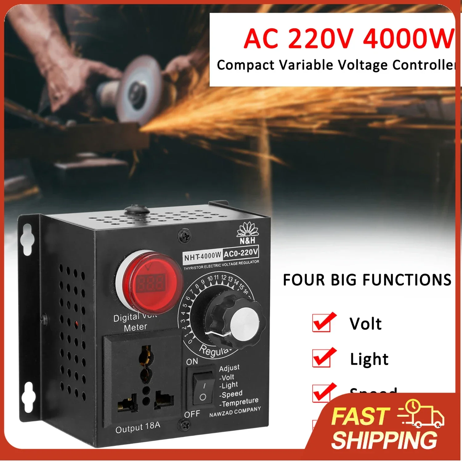 4000W SCR Voltage Regulator Dimmer Speed Temperature Light Control for Electric Stove Heater Motor Portable Variable Controller