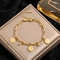 1PC Gold-color Bracelet Ladies Hip Hop Style Stainless Steel Round Sign Portrait Pendant Wide Cross Chain Jewelry Accessories