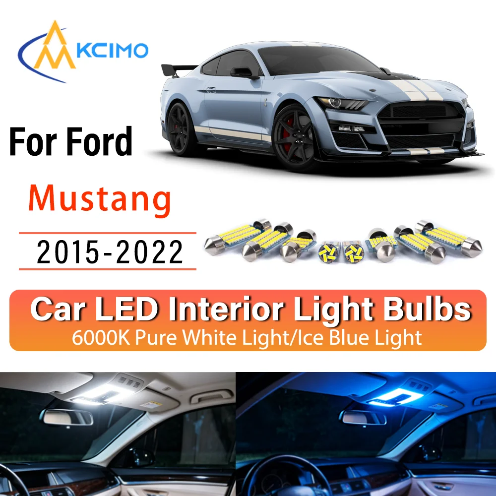 Kit d'éclairage intérieur LED à lueur persistante Plug & Play pour Ford Mustang 2015-2022 – Remplacement des lampes de dôme, de cartographie et de coffre – Amélioration des éclairages de cabine