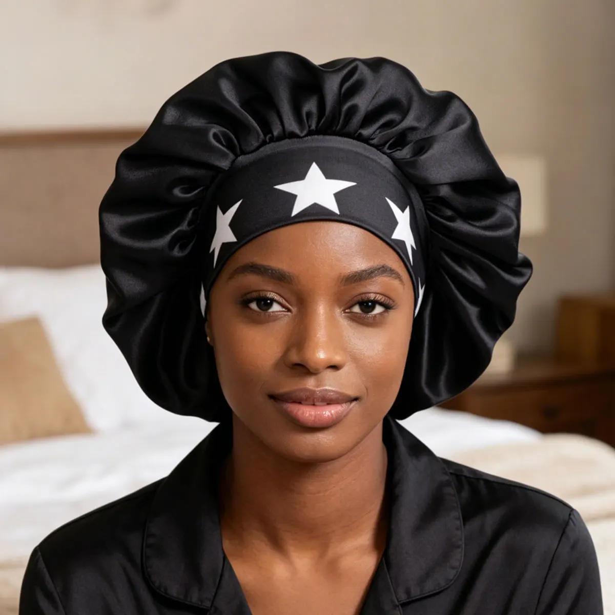 Y2K Star Wide Brim Sleep Cap Pure Color Elastic Large Size Comfortable Fashionable Hair & Bath Care Soft Strap Hair Protection