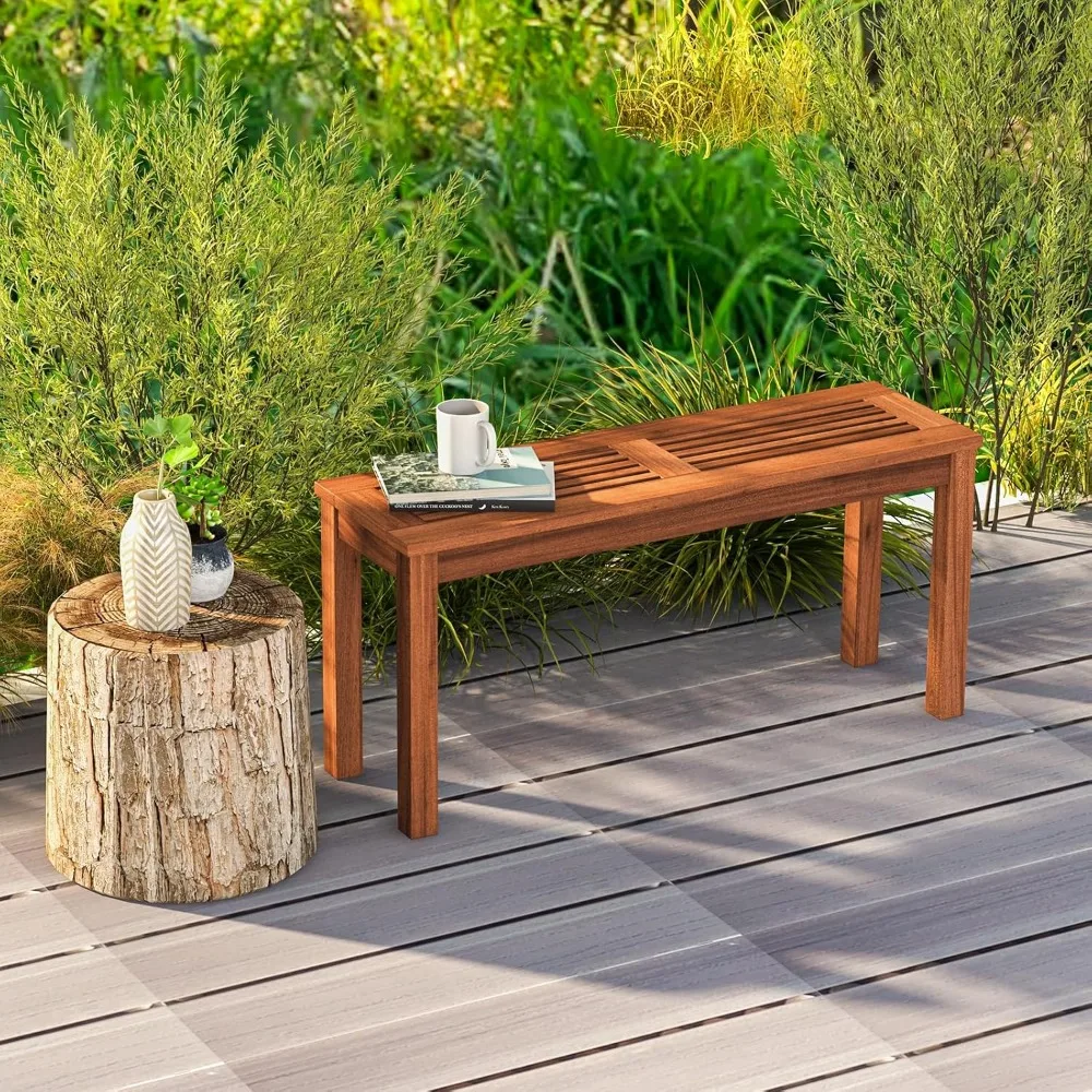 Patio Wood Bench,  with Slatted Seat,  Long Loveseat with Stable Wood Frame, Indoor Outdoor Dining Bench for Backyard