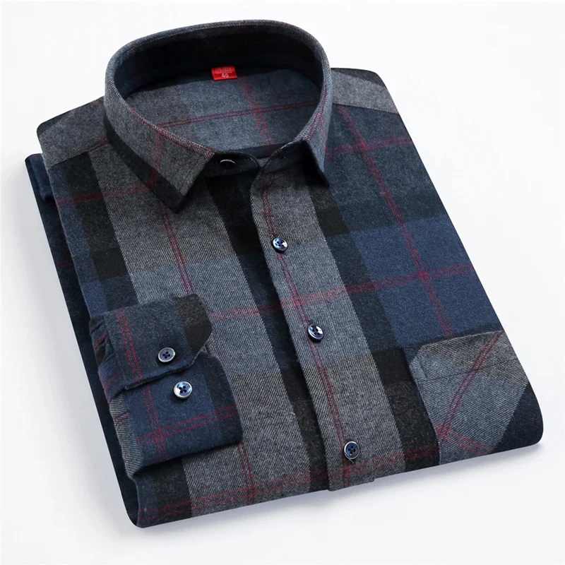 S-4XL Men\'s 100% Cotton Shirt Fit Luxury Clothes Long Sleeve Comfort Soft Plaid High Quality Casual Business Spring Autumn 2024