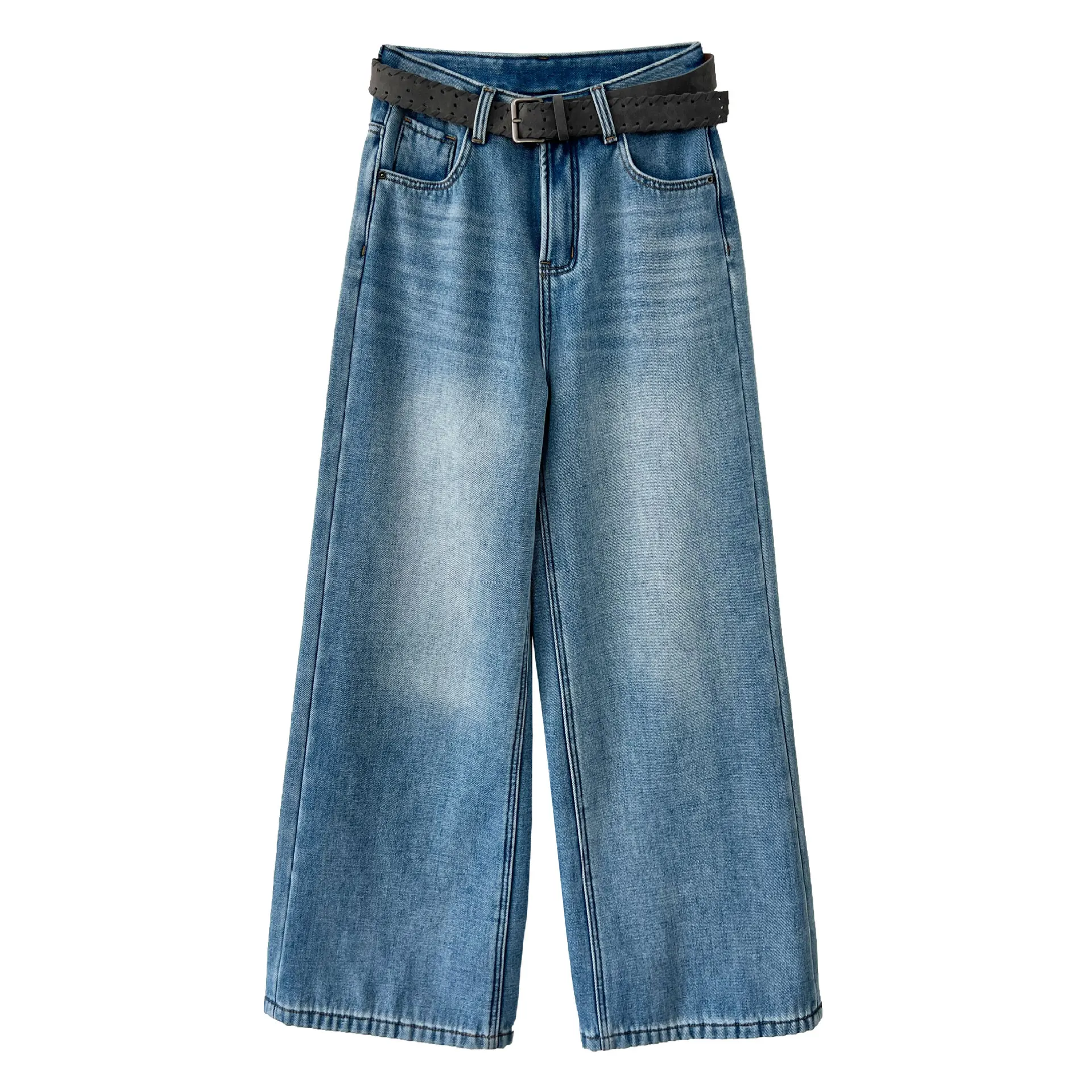 

SuperAen Retro Washed Fashion Straight Wide-leg Pants Loose for Women's Autumn and Winter New Drape Thick Long Pants