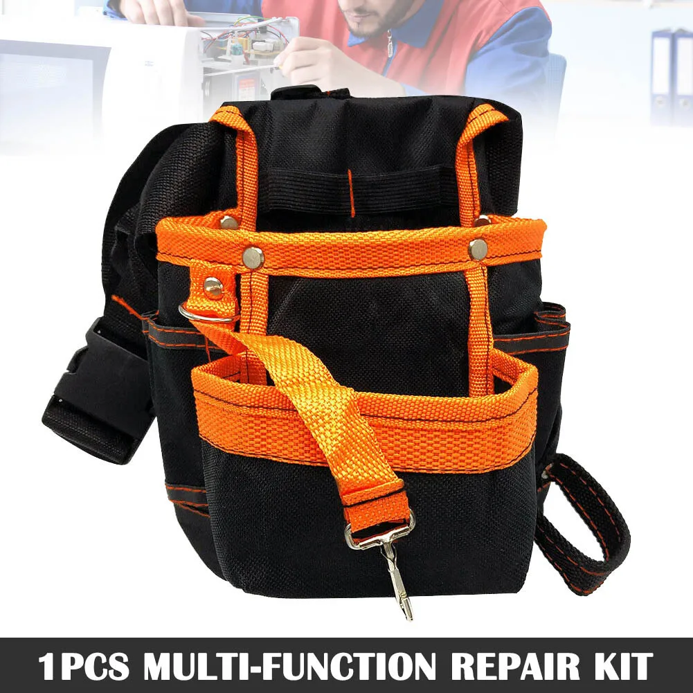 8-Pocket Single Side Tool Belt Pouch Universal-fit Steel Clip and Tunnel for Electrician Pliers Screwdrivers