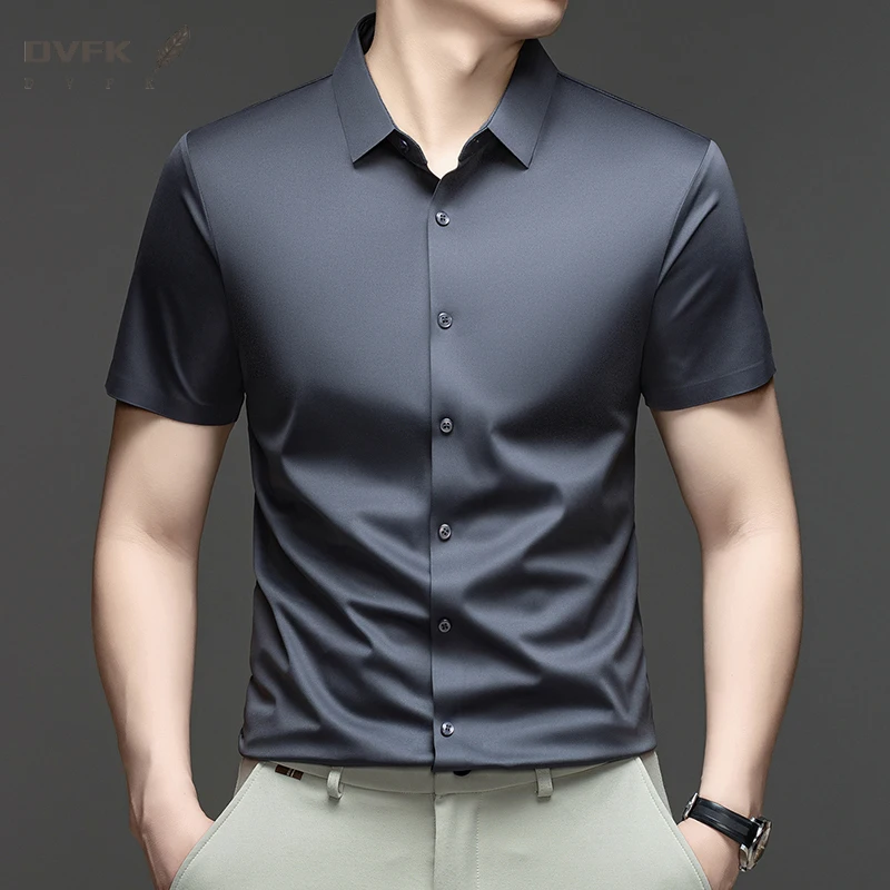 

Mens Formal Business Short Sleeve Button Shirt Ice Silk Lightweight Breathable Wrinkle Free Summer Casual Wear