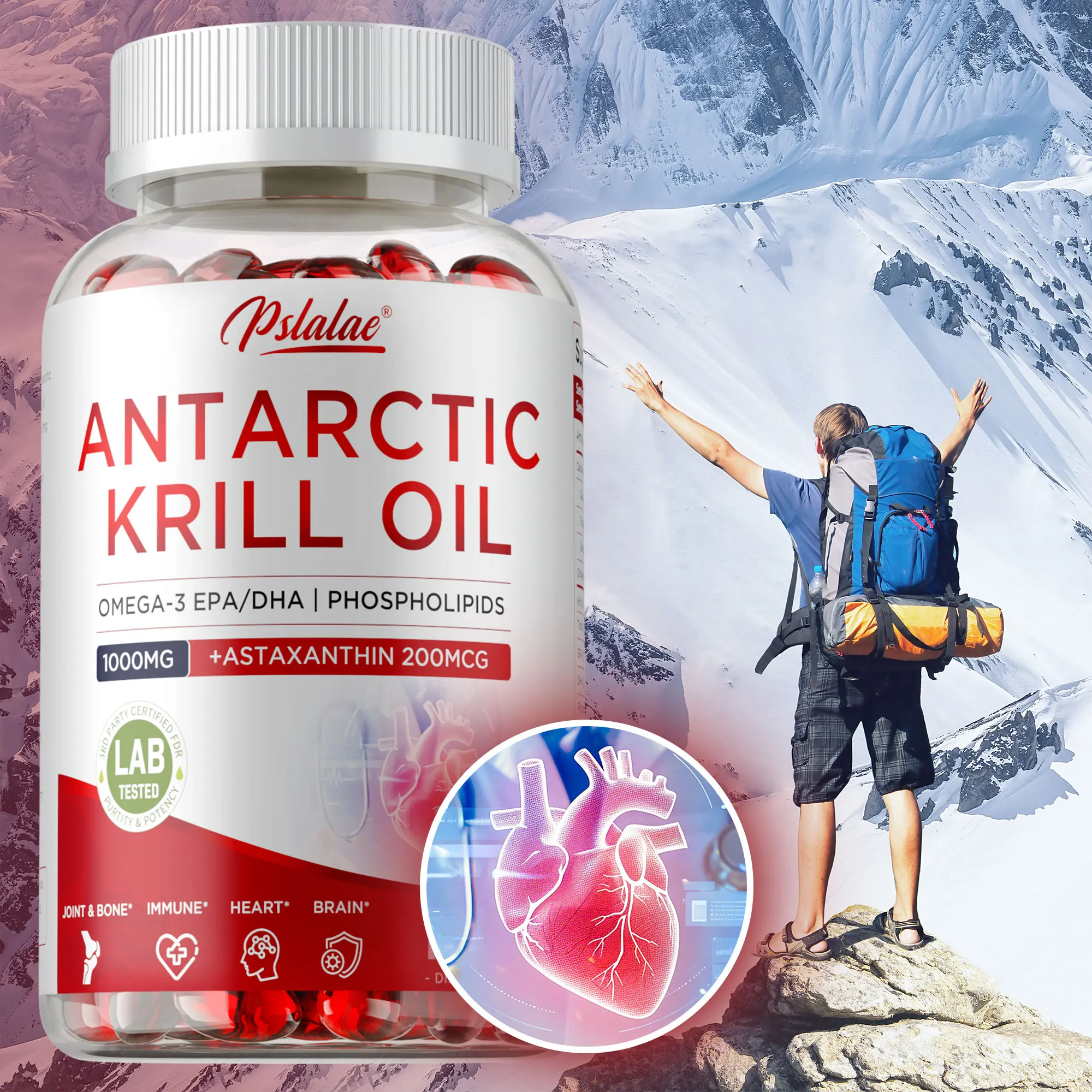 

Антарктическое масло от криля - с Omega-3s EPA, DHA, чистая кожа, суставы, антивозрастное, для суставов и кожи, сердце, сердечно-сосудистой энергии