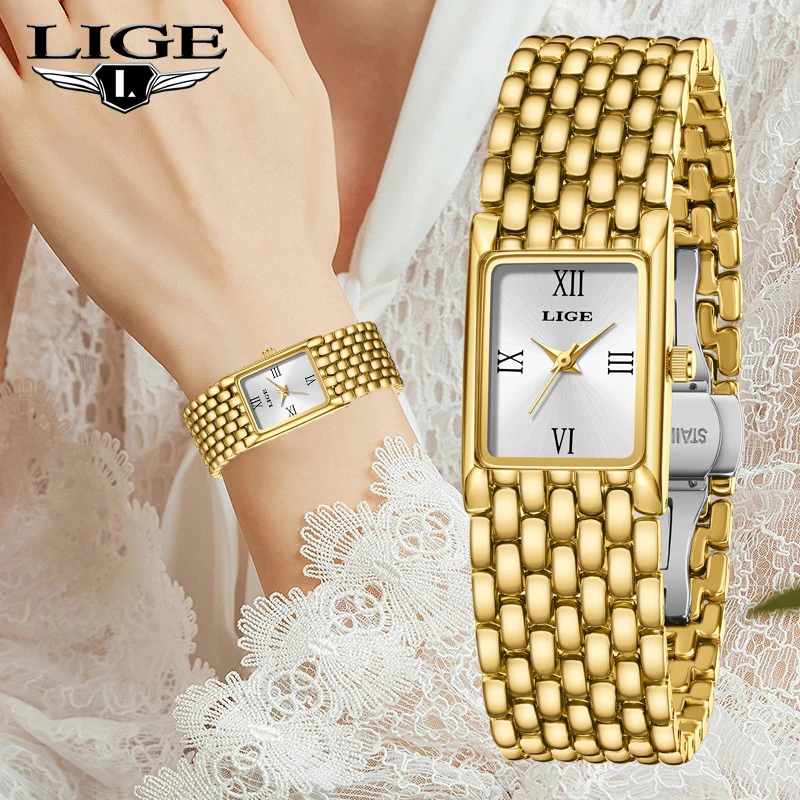 

2025 LIGE New Watches Women Fashion Casual Luxury Gifts Womens Waterproof Square Dial Steel Belt Quartz Wrist Watch reloj mujer