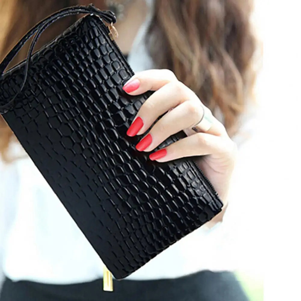 Women Wallet Purse Zipper Closure Portable Faux Leather Solid Color Phone Handbag Wallet for Work