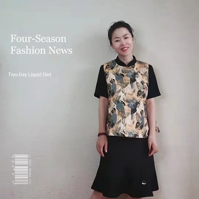 

Gold Le Spring Autumn Faion Sle A-Line Artistic Retro Obi Flower Top round Ne Vest Polyester Fiber 00% Commute Sle