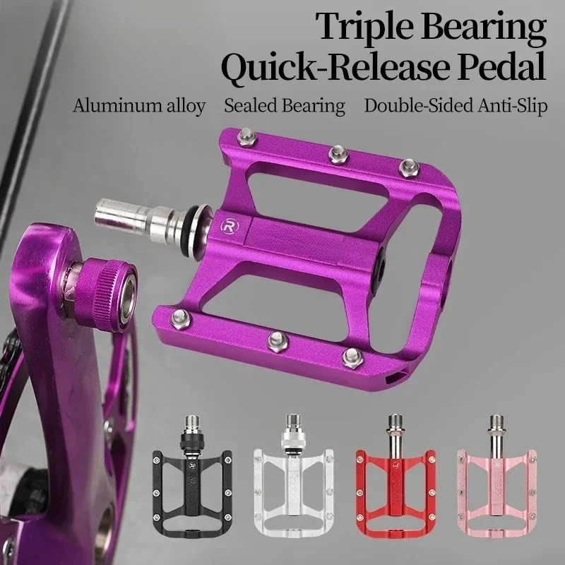 Quick-Release Aluminum Bicycle Pedals Double-Sided Non-Slip 3 Bearing for Mountain Folding Bike
