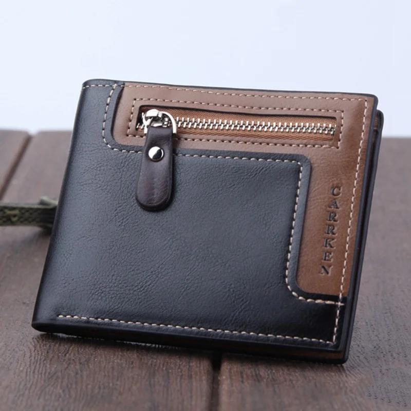 Retro Men's  Short Wallet  PU Leather Clutch Wallet Zipper Wallet Money Clip Credit Card Wallet Billfold Card Holder Notecase