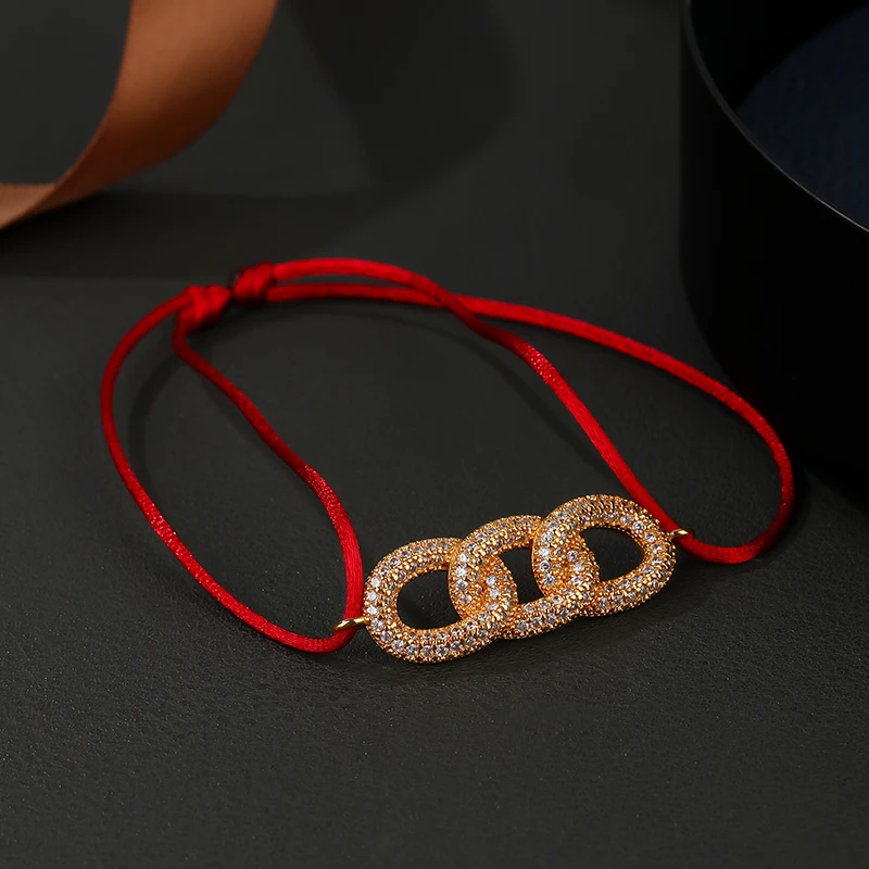 Lanruisha Simple copper chain shape hand-made red cord-woven women's bracelet classic popular jewelry with mini setting jewelry