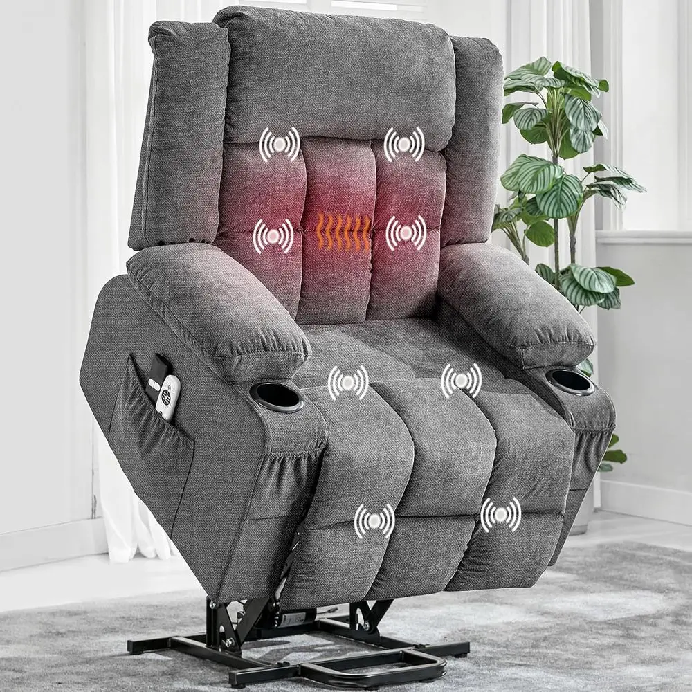 

Power Lit Recliner Chair with Massage and Heat or Elderly Adults Lazy Boy Single Soa Seat with 3 Positions 2 Side kets Cup Holde