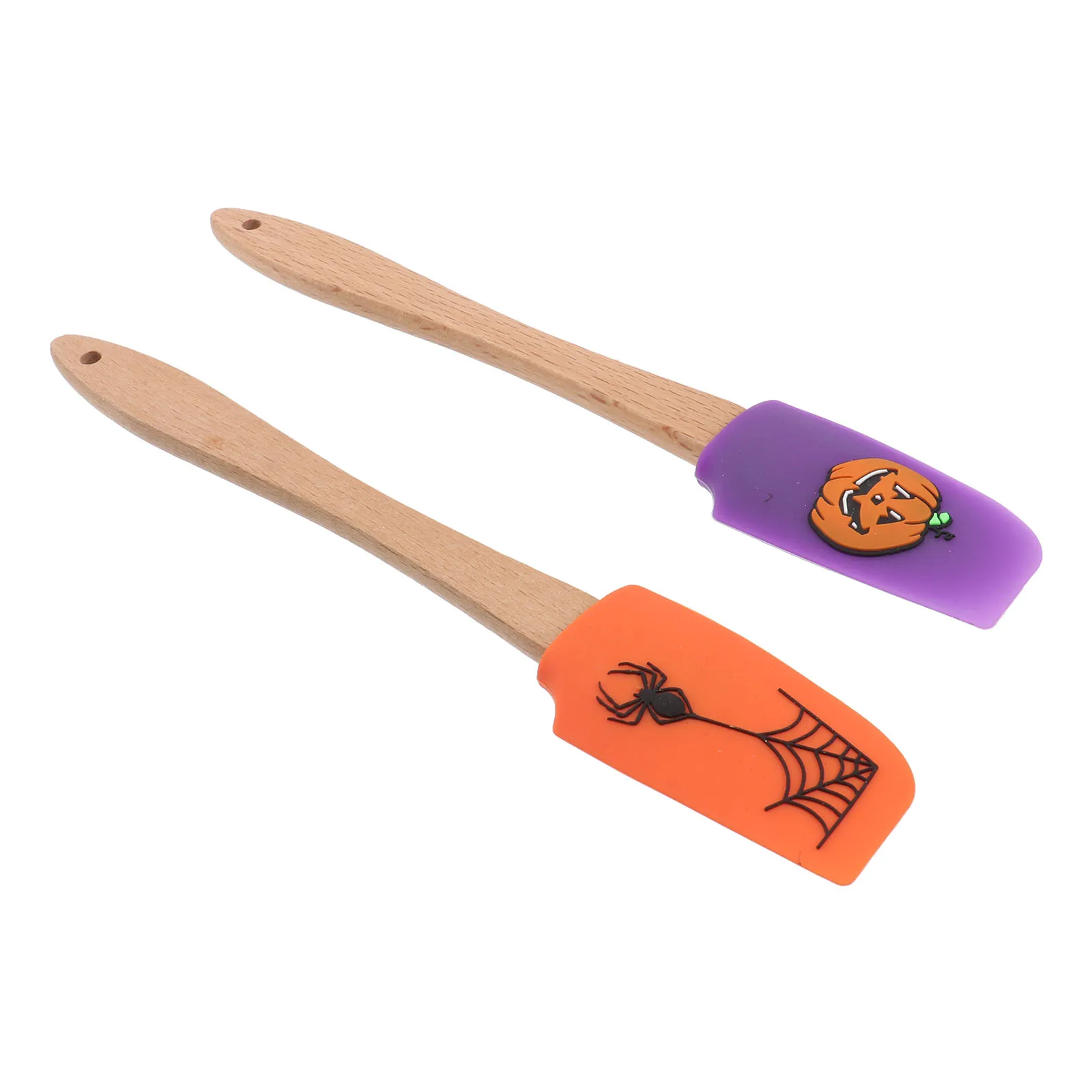 

2Pcs Silicone Scraper Cream Spatula Baking Gadget Kitchen Utensil Halloween Bamboo Practical Lightweight Ergonomic Design