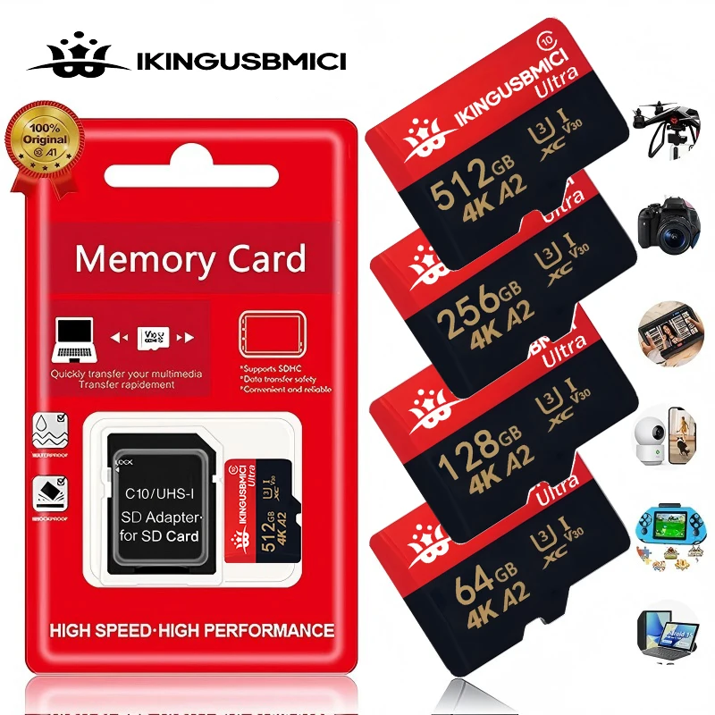 Tarjeta Micro SD Profesional Original SILVER PLUS MicroSDXC 256GB 512GB 64GB V30 A2 Lectura 205MB/s Tarjeta de Memoria TF para 4K