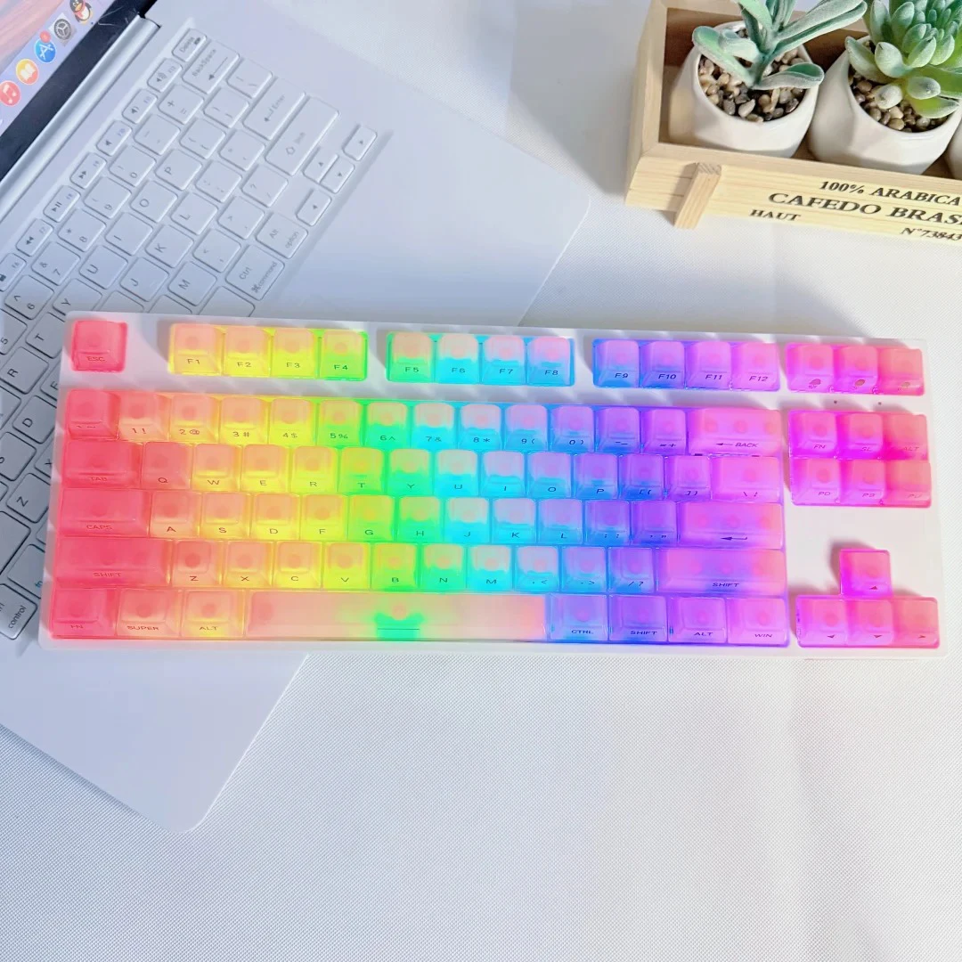 119 مفتاحًا كريمي وردي ضبابي شفاف كريستال PC أغطية مفاتيح MDA Profile طباعة جانبية RGB أغطية مفاتيح بإضاءة خلفية للوحة مفاتيح MX #3