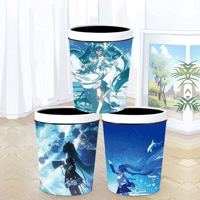 

New Hatsune Miku anime kawaii cartoon trash can Miku cute creative living room home bedroom large capacity storage bucket gift